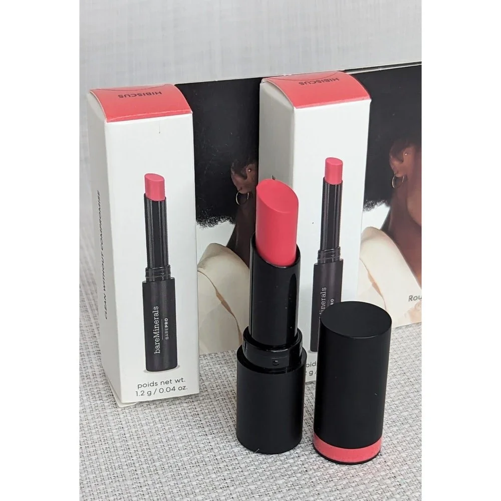 2x‎ BareMinerals BarePro long wear lipstick .04oz New in Box (Hibiscus)